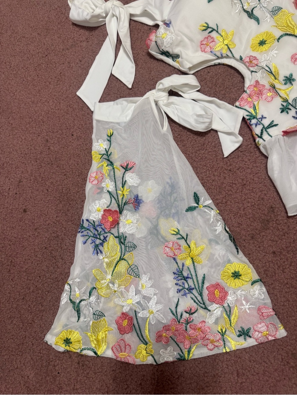 New large white floral flower bodysuit top rave festival boho raver outfit dress - Picture 7 of 9